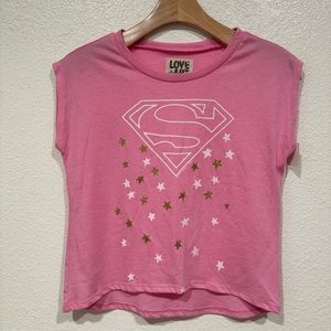 NWT kids love + art pink superman super girl gold star graphic short sleeve top